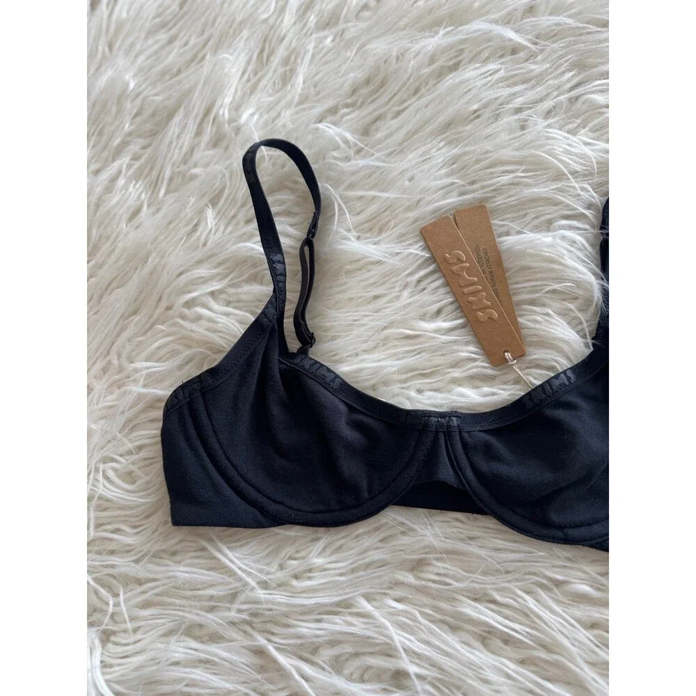 Skims Cotton Logo Demi Bra Soot Size 32B - Picture 3 of 6